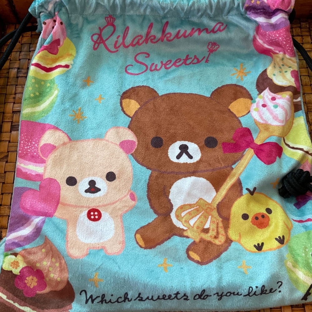 Rilakkuma Sweets! Blue Soft Drawstring Backpack - Rare! - Picture 3 of 8